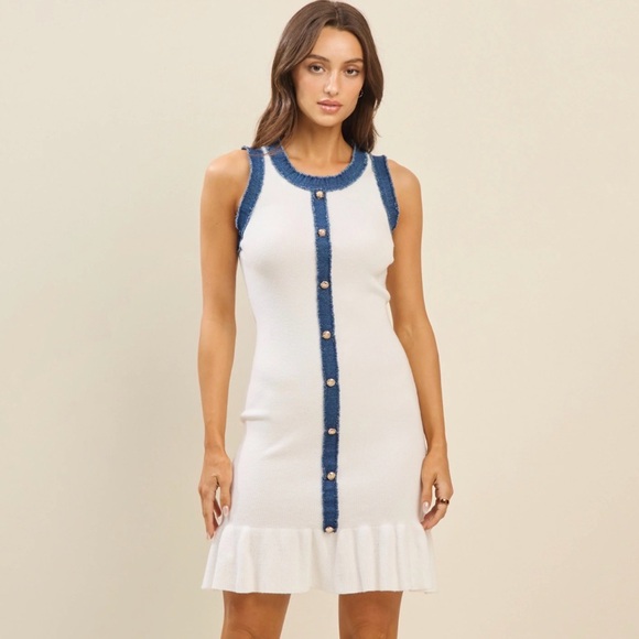 Dresses & Skirts - Boutique Contrast Denim Trim Knit Mini Dress Size Small